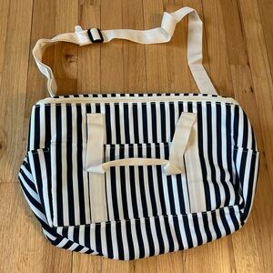 DSW navy and white striped duffle cooler bag